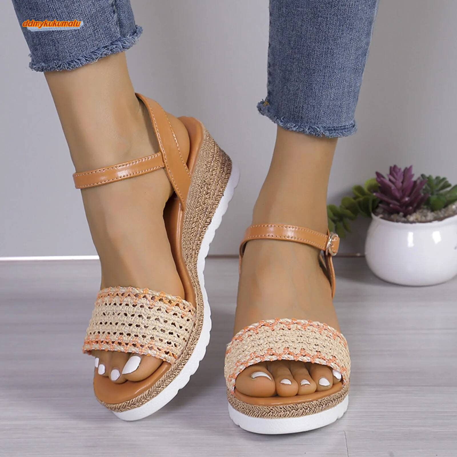Brand Women Slingback Sandals Women'S Summer Fashion Open Toe Thick Bottom Slope Heel Zapatos Mujer 2024 Tendencia ddmykukumalu