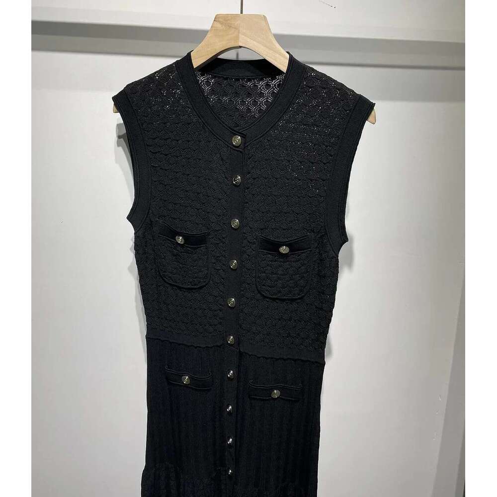 Woman 2024 New Black Dress Single-Breasted Sleeveless Slim Knit Evening Birthday Party Elegant Maxi Dresses