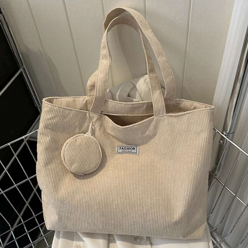 Women Corduroy Handbag Zipper Vintage Tote Foldable Retro Shoulder With Coin Large Capacity Versatile Sling Bag Bag