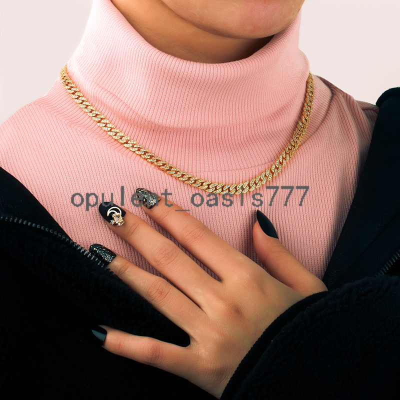 Cadenas Large Stock Bling Hip Hop Jewelry 6mm 18K Gold Plated moissanite Diamond Iced Out Cuban Link Chain Necklace for Men Women