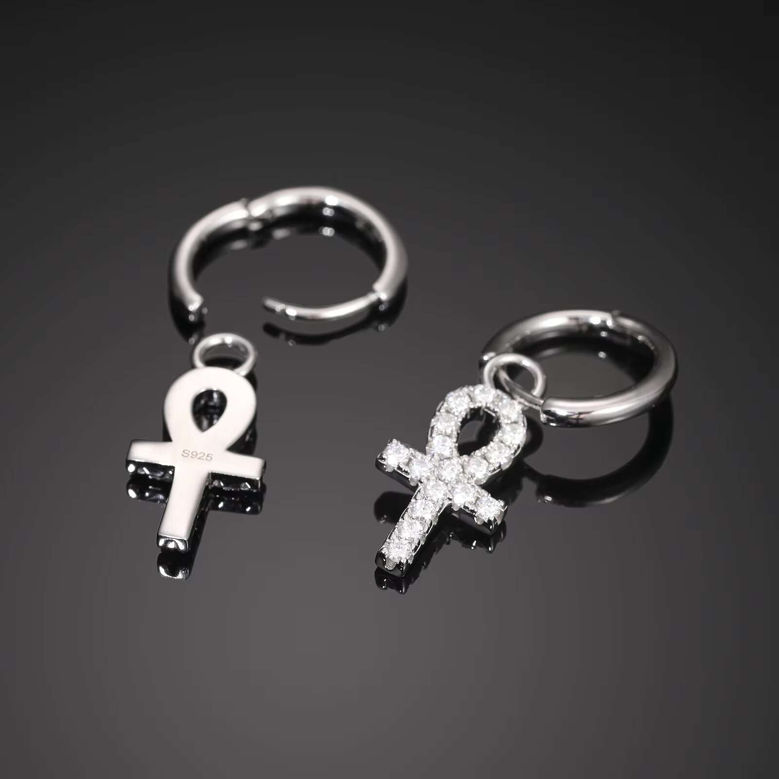 925 Silver Earrings With D-Color Moissanite Elegant and Unique Design Simple Key Cross Gold Plated Versatile for Parties