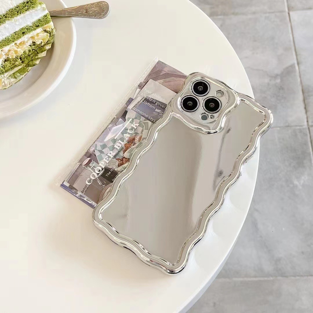 Electroplated Wave Mirror Phone Case iPhone 14/13 Pro Max Compatible with Apple 12 Bracelet Heart Stand Protective Case