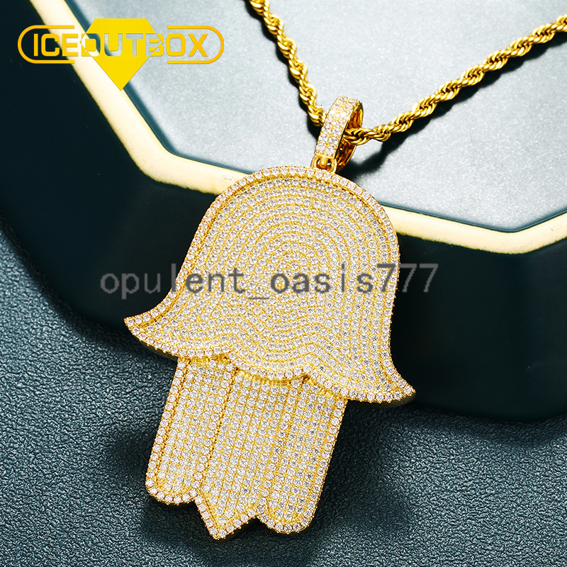 Personalized Hip Hop Jewelry Gold Plated Brass moissanite Diamond Iced Out Hamsa Hand Charm Pendants Necklace for Men
