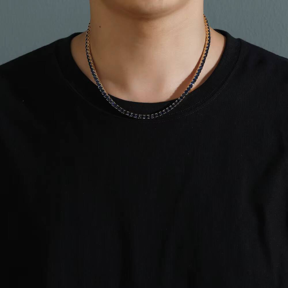 Brass Claw Setting 4mm Dark Blue Zircon Tennis Chain Hiphop Men Tennis Necklace Iced Out Sapphire Stone Choker Women Jewelry