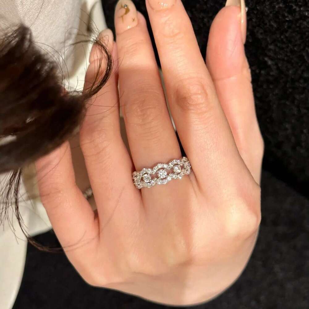 Stacking Ring Moissanite Sterling Silver Hollow Lace Row for Women Simple Niche Hand Jewelry Fashion High-End Wholesale