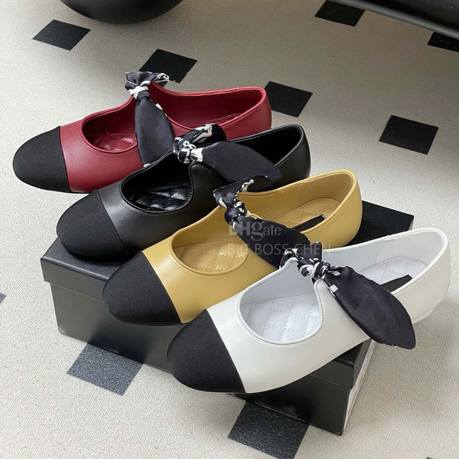top quality real Leather Letter Bowtie Round-toes Mary Jane shoe Ballet flats with strap ballerina Flat loafers Boat shoes Luxury designer shoes womens Walking shoes