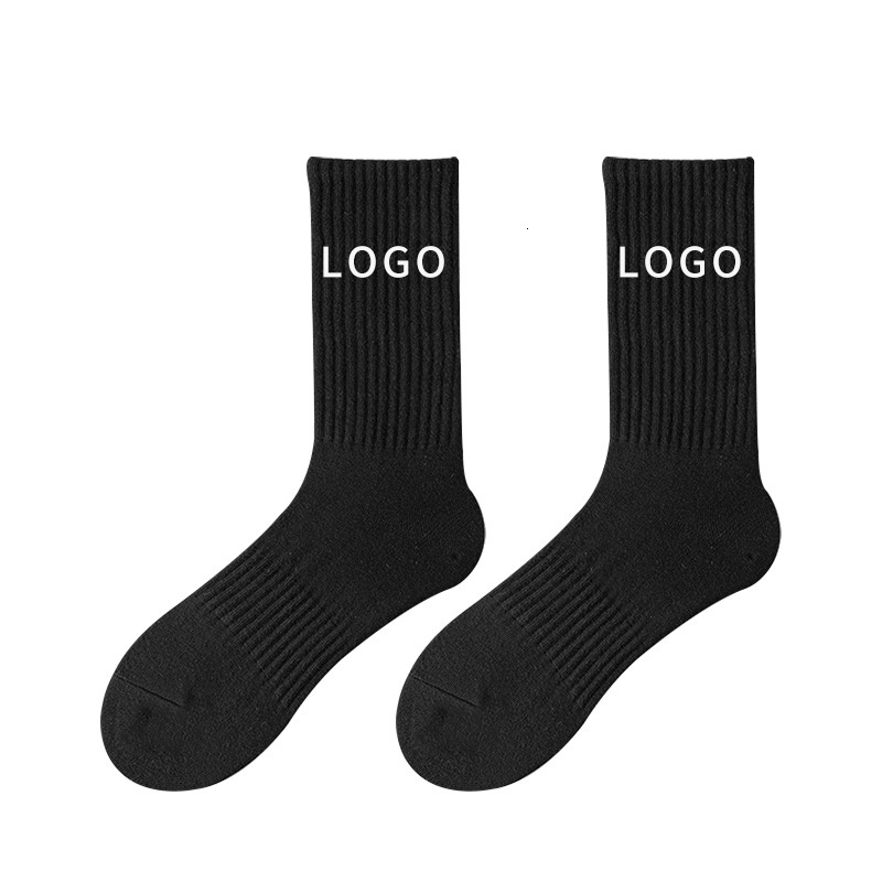 Sports men's spring autumn all cotton trendy socks, combed cotton, sweat absorbing breathable, solid color mid length socks for men and women can