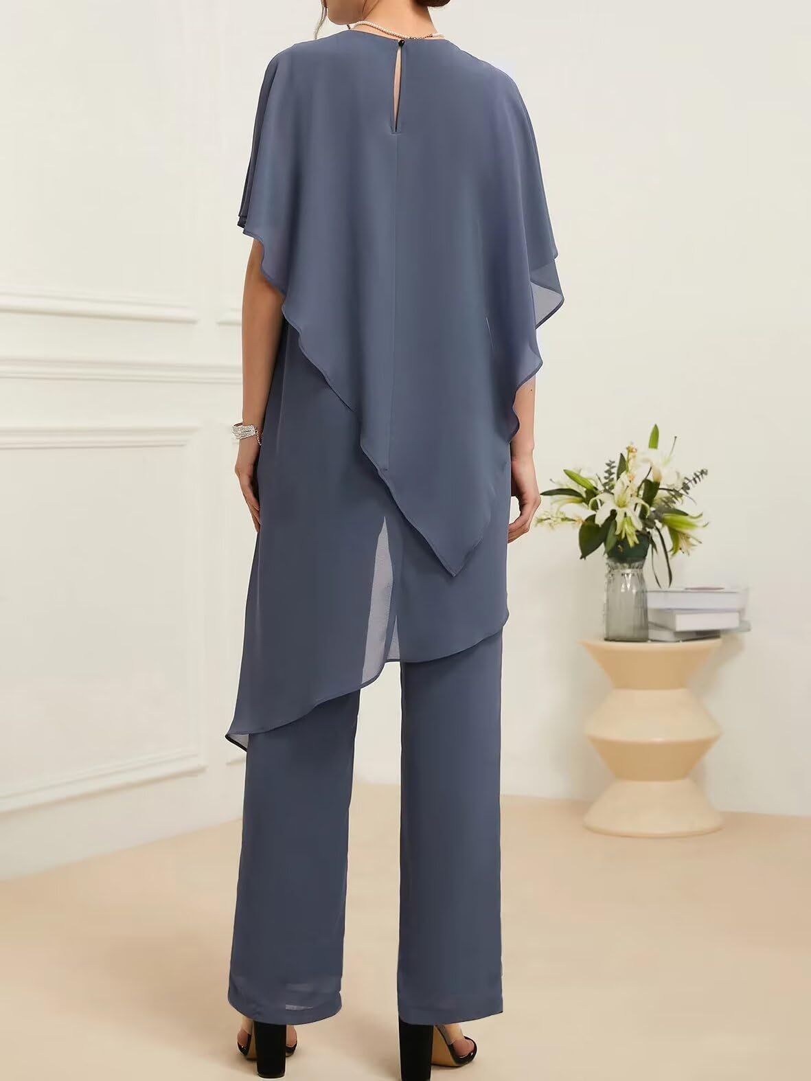 Grandmother Chiffon Pantsuits Women's Wedding Jumpsuit 3 Pieces Mother of The Bride Dresses Pant Suits with Jacket for Wedding Evening Party