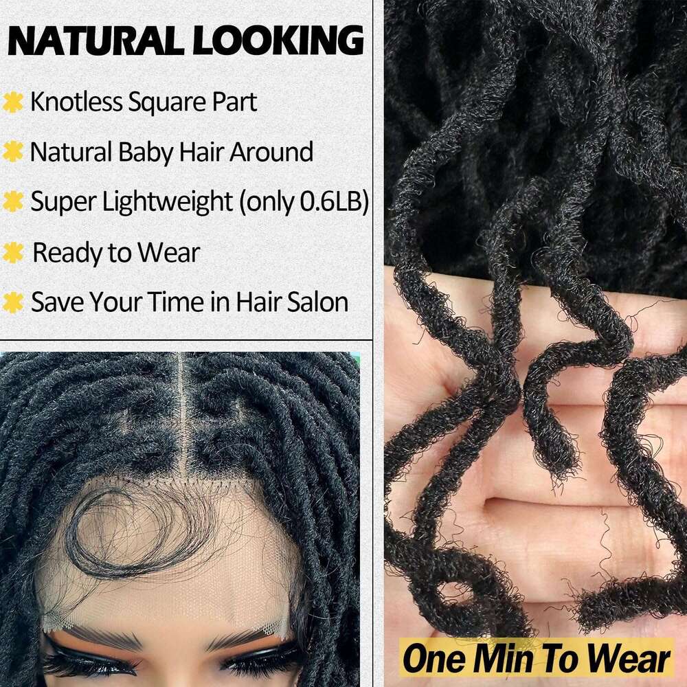 SOKU Short Faux Locs Lace Frontal 12 Inch Natural 4x4 Large Parting Space Twist Dreadlock Wigs for Black Women Afro Curly Braided Synthetic Wig