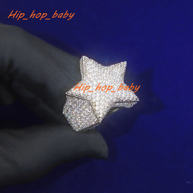 RTS Hiphop Jewelry S925 Silver Cuban Ring with Shine D Vvs Moissanite Cuban Star Ring