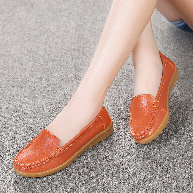 Genuine Leather Bean Soft Soled Mom S Women S Casual Flat Shoes Cow Tendon Soles One Foot Pedal Middle Aged And Elderly Single Shoes Ddmysaturn