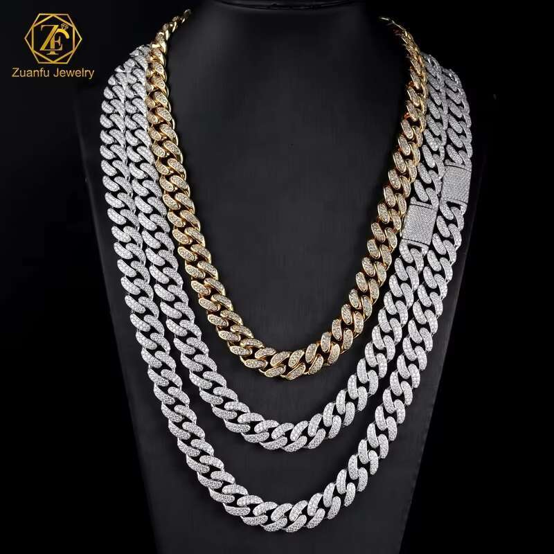 Hip Hop Street Rap 10mm 12mm Mens Cuban Link Chain Bracelet Iced Out Moissanite Diamond Miami Cuban Link Chain Necklace