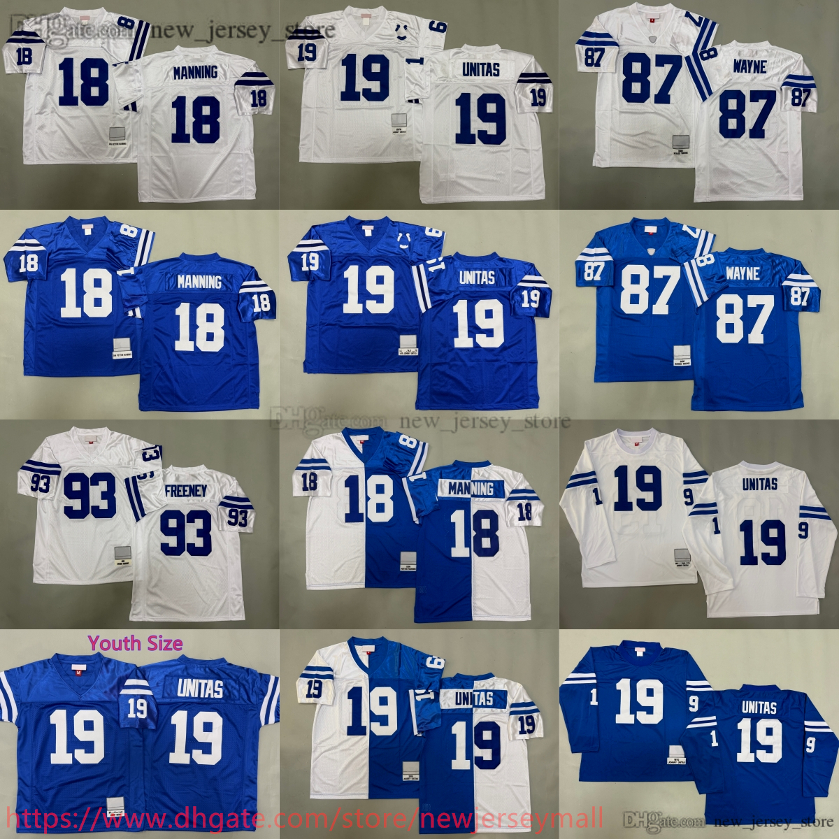 2006 Throwback Football 18 Peyton Manning Jersey Classic Retro Uniform 19 Johnny Unitas 87 Reggie Wayne 93 Dwight Freeney Jerseys Breathable Sport Vintage Wear