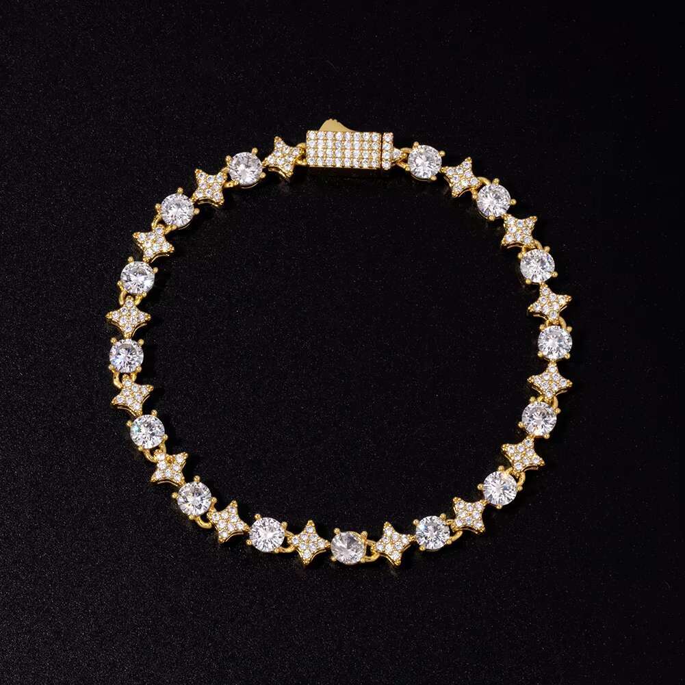 Exquisite 5mm Moissanite Star Tennis Bracelet Sparkling 925 Sterling Silver With Secure Spring Clasp Necklaces Unisex