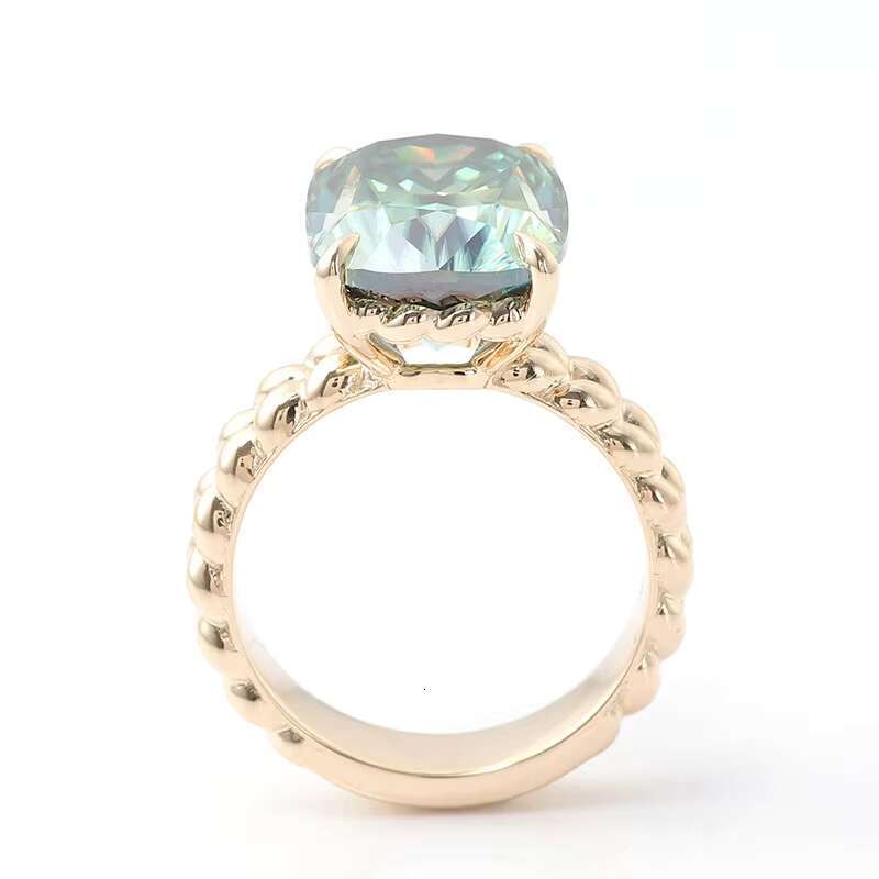 Vintage green cushion cut carbon silica ring, engagement twisted ring