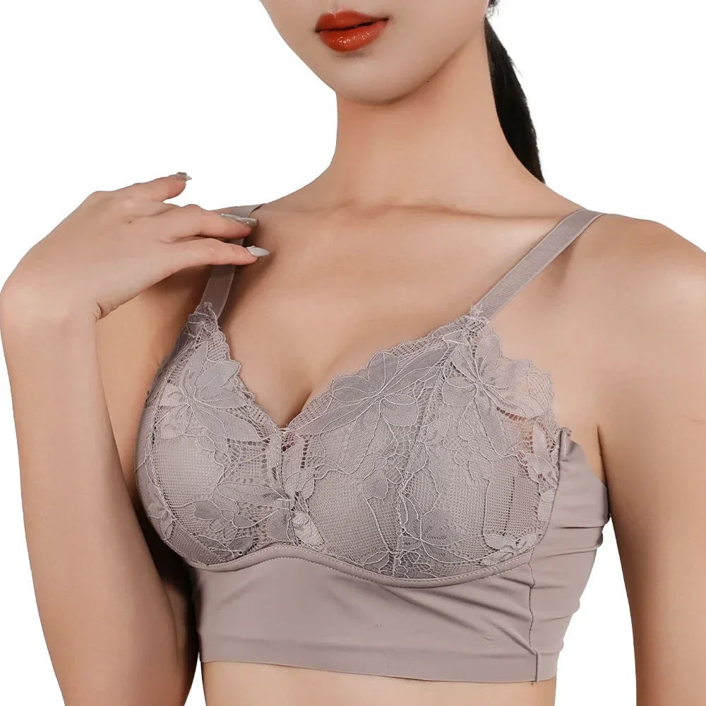 Womens wireless bra thin seamless push up top breathable lace full coverage Bralette womens deep cup daily exercise 250430