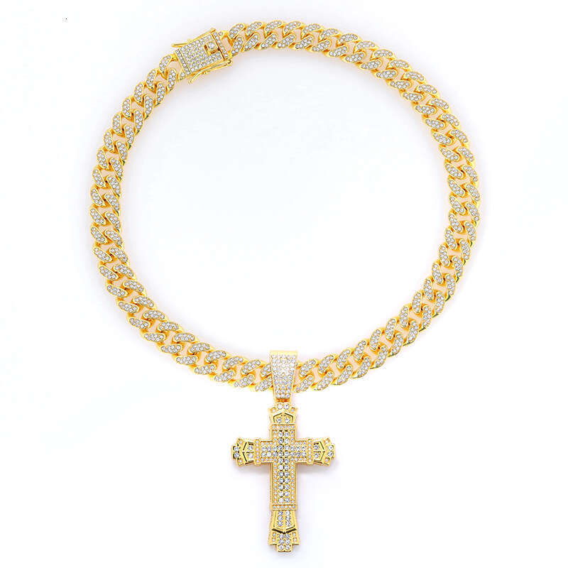 Hip hop men necklace stainless steel cross pendant necklace Cuban chain retro gold necklace bracelet jewelry set