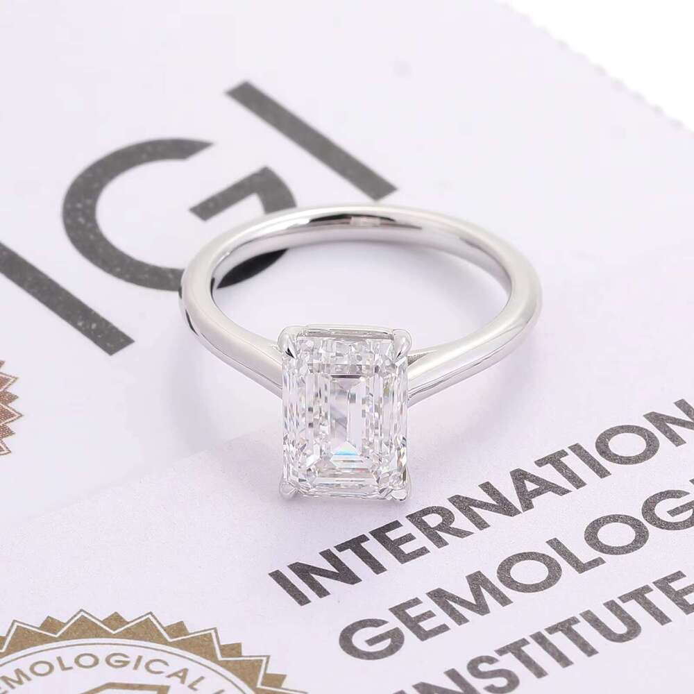 Provence Gem IGI 3.0CT E VS1 Emerald Cut Lab Dia Engagement ring silver for Women white cubic zirconia real gold zircon gemstone rings