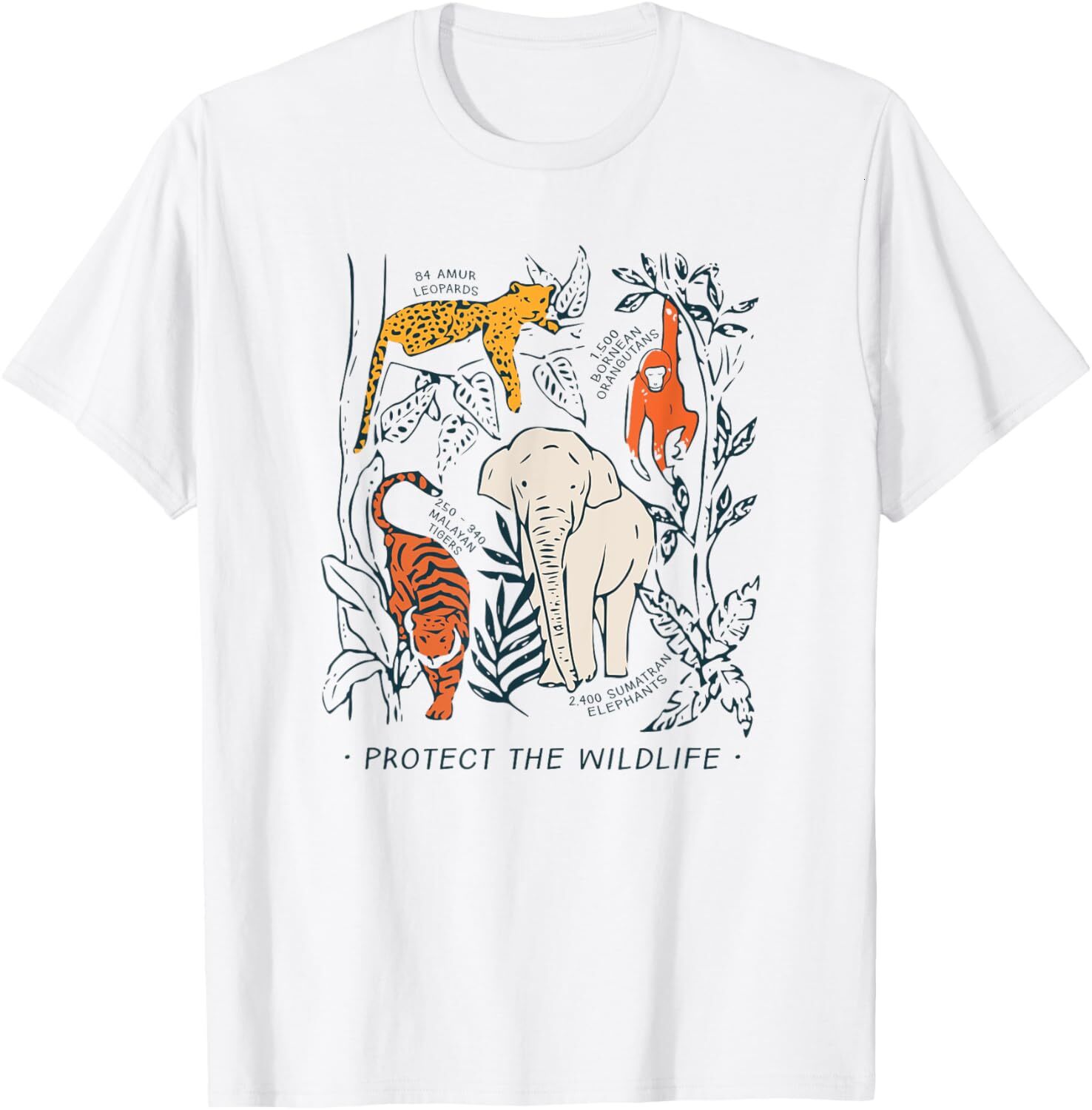 T shirt for Mens Protect The Wildlife Botanical Chart Shirt Endangered Animal Graphic Tee Casual Tops Clothes Short sleeve