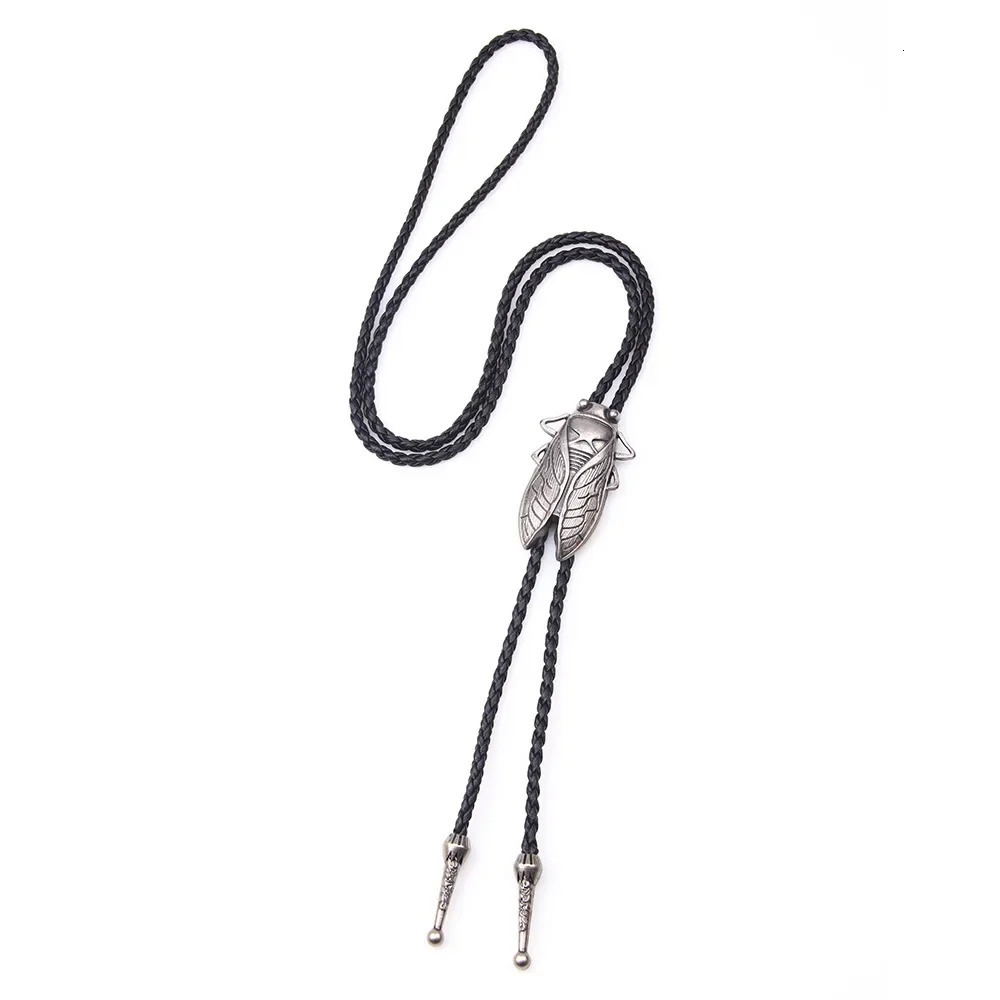 Fashion Metal Cicada Retro Bolo Tie for Men Necklace Pendant Leather Rope Necktie Shirt Collar Bowtie Accessories Cowboy Jewelry 250430