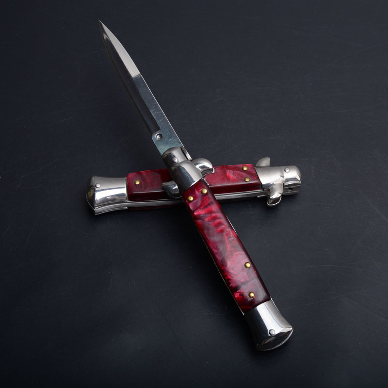 3Models 9'' Inch Stiletto Mafia Folding Knife 3.77'' 440C Blade, Acrylic Handles