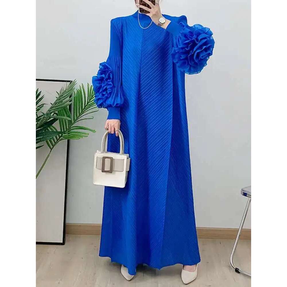 LANMREM Wine Red Pleated Dress For Women Flower Sleeves Female Evening Party Elegant Clothing Trendy New Ladies 2Db1827