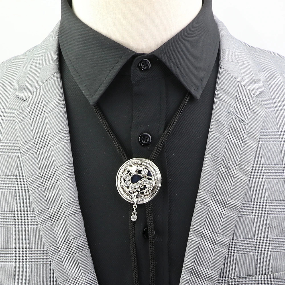 Bolo tie Western Cowboy Opal Rodeo Leather Necktie Trendy Tie Necklaces Dance Necktie Retro Shirt Obsidian Pendant 250430