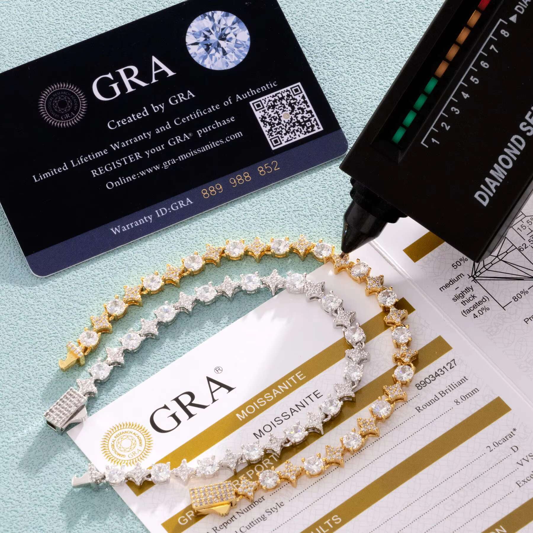 Exquisite 5mm Moissanite Star Tennis Bracelet Sparkling 925 Sterling Silver With Secure Spring Clasp Necklaces Unisex