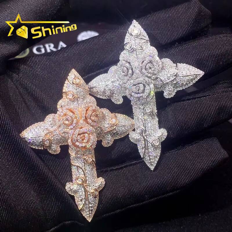 Fine Jewelry Iced Out 3D Pendant 925 Sterling Silver Hip Hop VVS Moissanite Cross Pendant Pass Diamond Tester