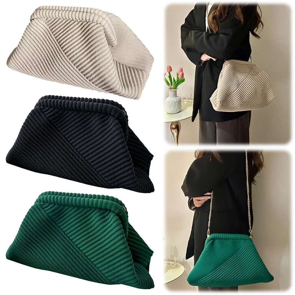 Women Corduroy Evening Purse Large Capacity Soft Clutch Handbag Chain Strap Chic Hobo Simple Satchel Bag