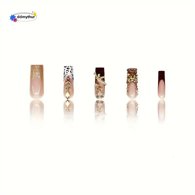 24 pieces of long square armor white leopard print French 3d gun flash dollar dia gold - ddmythur