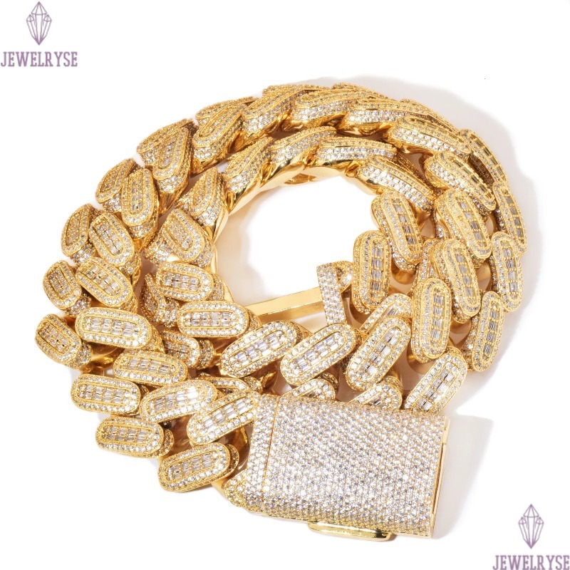 necklace moissanite chain cuban chain Big Heavy Mens Necklace iced Out Vvs Moissanite Baguette Diamond Hip Hop Iced Out Cuban Link Chain