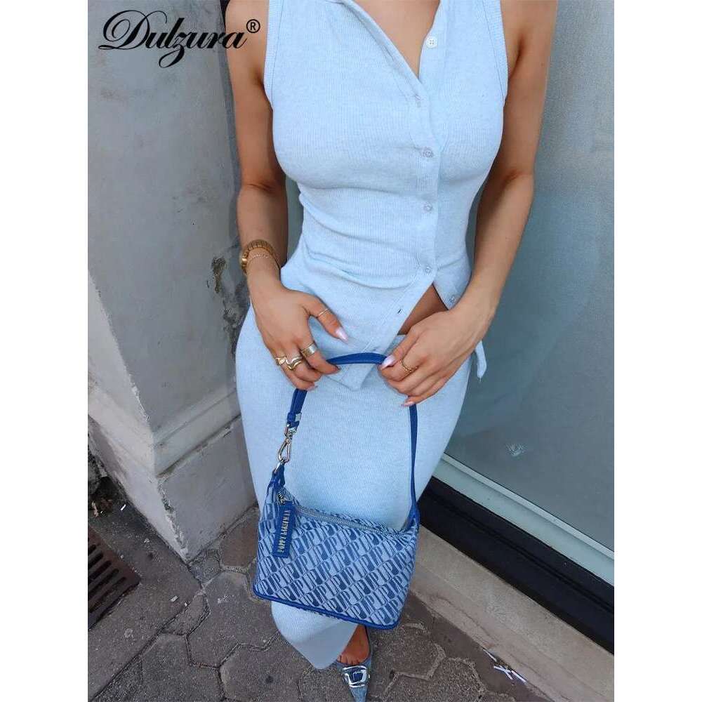 Dulzura Matching Suit Sleeveless Ribbed Single-Breasted Top Shirt Maxi Skirt 2024 Spring Summer Women's Clothing Sexy Streetwear
