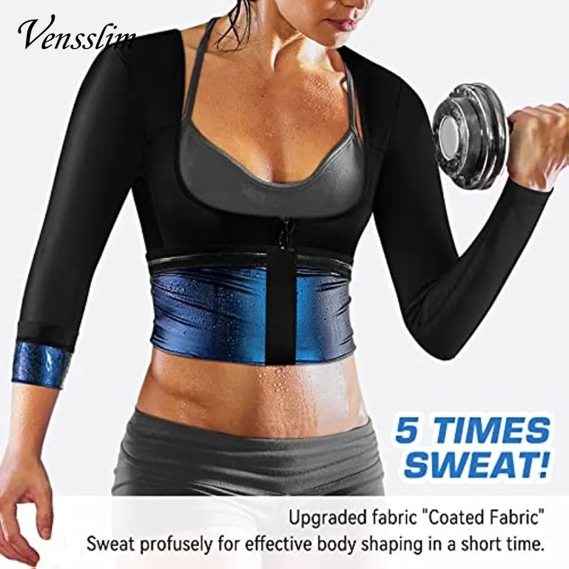 Venslim Womens Sweat Sauna Set Zipper Body Shaping Jacket Long Sleeve Waist Trainer Fitness Vest Weight Loss Exercise Top 250430