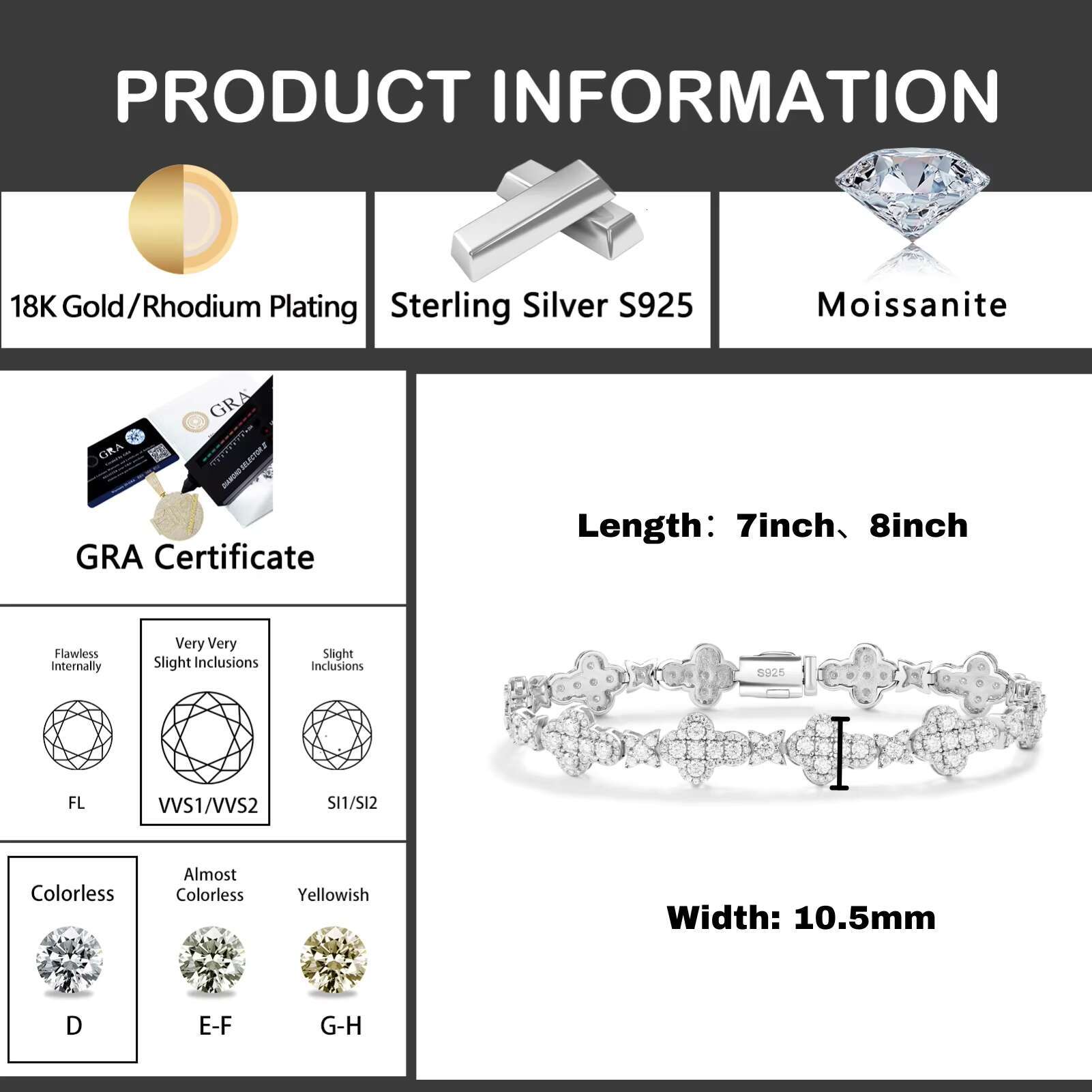 Versatile Mens 10mm White Gold Plated 925 Sterling Silver VVS Moissanite Diamond Iced Star Cross Link Bracelet for Parties