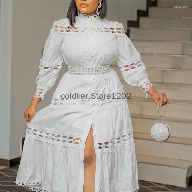 Casual Dresses Plus Size 2XL Women's Clothing Summer Dress 2025 Elegant Lace Patchwork Hollow Out White Wedding Guest Beach Sundress