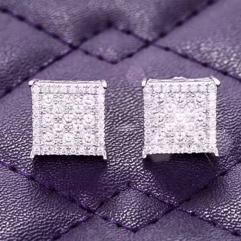 Hip Hop 9MM VVS Moissanite Square Mens Cluster Stud Earrings 925 Sterling Silver Passes Diamond Tester Mens Jewelry