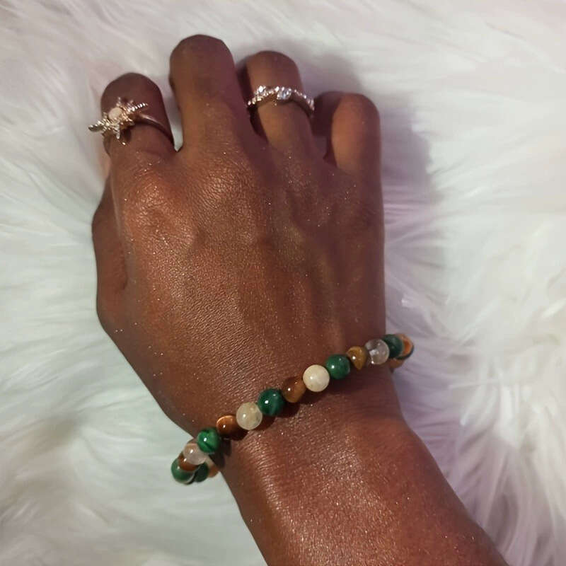 TemuTK Natural Tiger Eye Stone Yellow Crystal Turquoise Bracelet