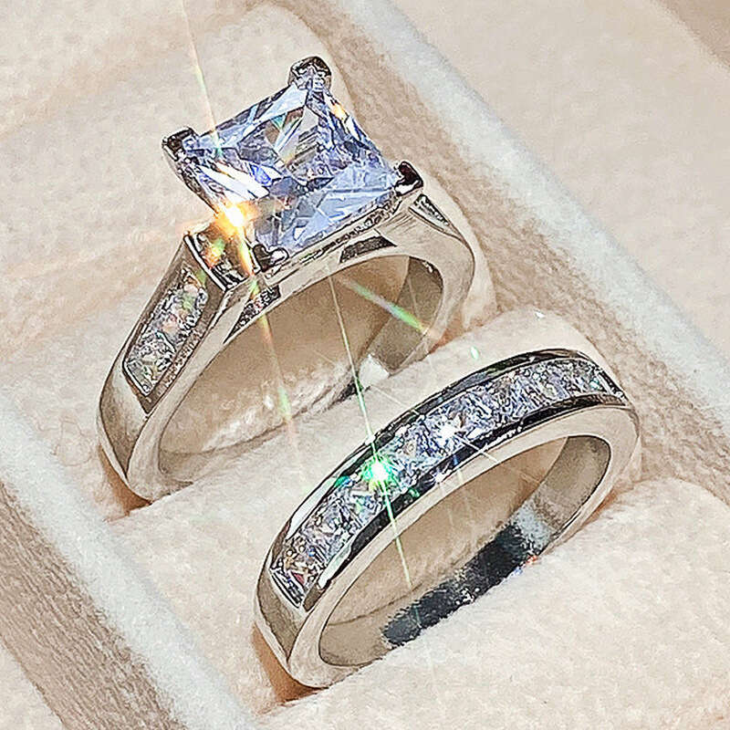Fashion women ring designer ring square diamond inlaid zircon ring jewelry