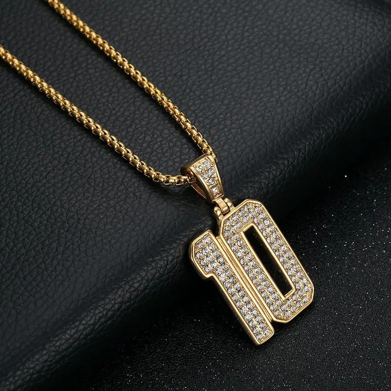 Megin D Stainless Steel Hip Hop Punk Iced Out Number 10 Pendant Collar Chains Necklace for Men Women Gift Fashion Jewel 250428