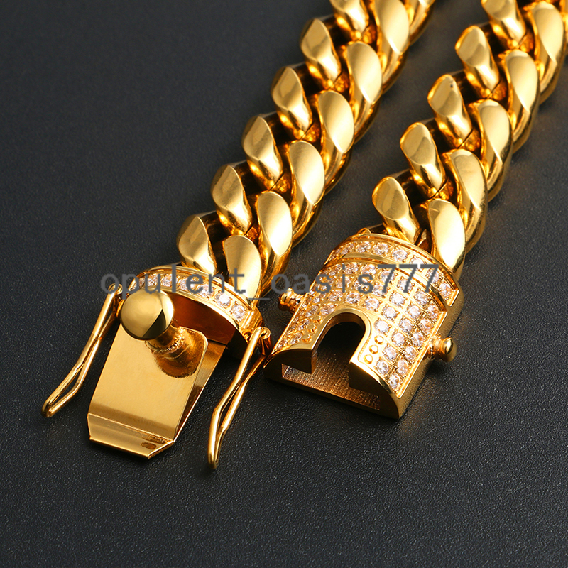 Hip Hop Jewelry Waterproof 12mm PVD Plated Gold Color Stainless Steel moissanite Iced Out Cuban Bracelet for Men