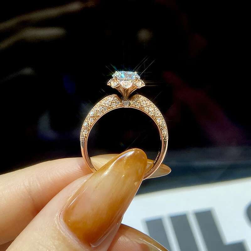 KNB 1CT The Milky Way Certified Moissanite Diamond Rings For Women Gift Real 925 Sterling Silver Rose Gold Color Fine Jewelry