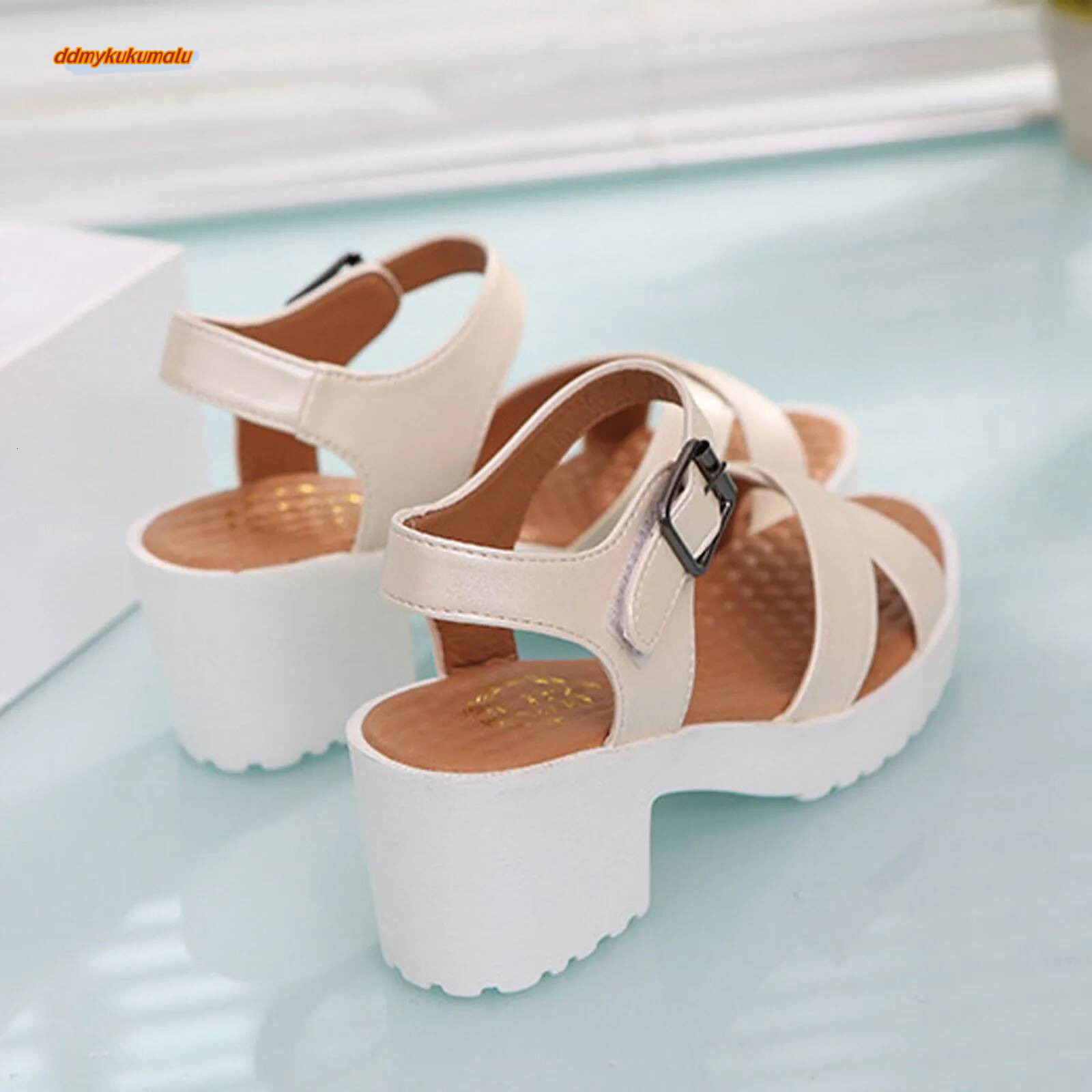 2023 Women Ankle Buckle Fashion Chunky Heels Breathable Lace Up Shoes Casual Sandals For Daily Wear Mujeres ddmykukumalu