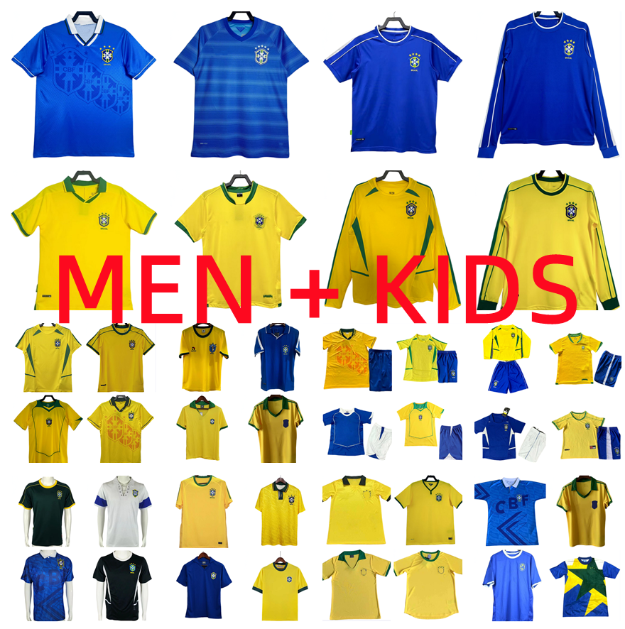 men kids kit Brasil soccer jerseys 1994 1998 2002 2004 2006 retro Carlos Romario Ronaldo Ronaldinho BraziLS RIVALDO ADRIANO KAKA brazilian camisa de futebol shirts