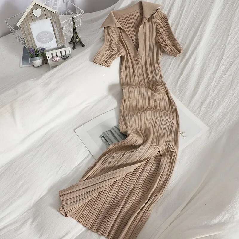 Yuoomuoo Chic Fashion Sexy Package Hips Knitted Summer Women V-Neck Slim Elastic Split Bodycon Dress Steetwear Vestidos