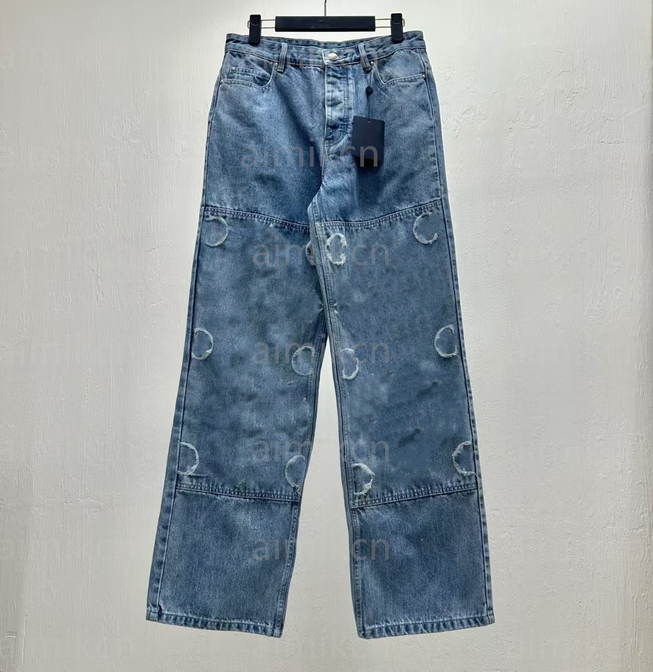 Designer jeans men street wide-leg pants autumn women lettered floral skateboard straight-leg pants loose casual jeans for men women