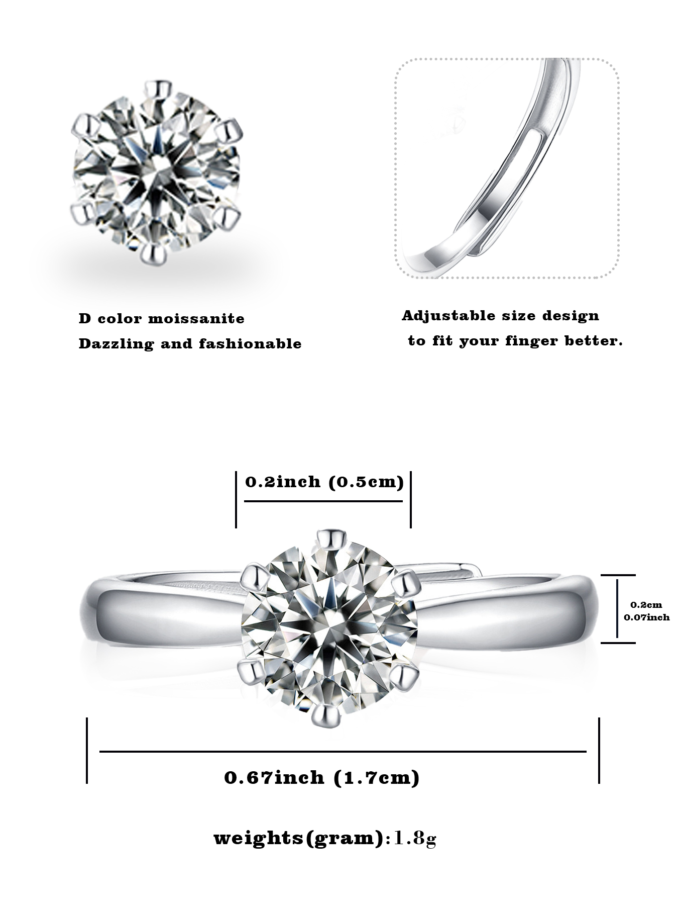 Moissanite Wedding Band Wedding Rings for Women 925 Sterling Silver Rings with 18K White Gold Plated Eternity Stackable Engagement Ring Anniversary