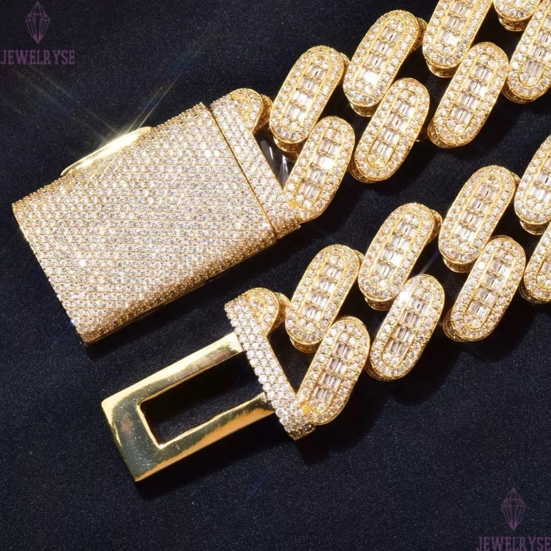 necklace moissanite chain cuban chain Big Heavy Mens Necklace iced Out Vvs Moissanite Baguette Diamond Hip Hop Iced Out Cuban Link Chain