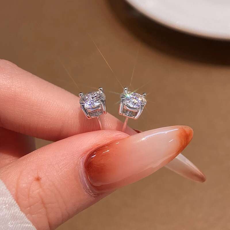 KNB D Color Brilliant Round Cut Lab Moissanite Diamond Stud Earrings for Women 925 Sterling Silver Wedding Earrings Fine Jewelry