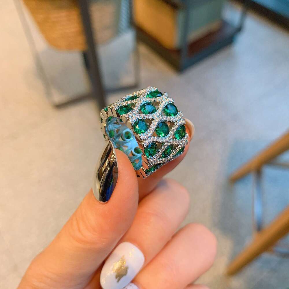 Zhuang Shengsheng Jewelry Female Simulation Colorful Treasure Wind Ring, Shining Diamond Set, Women's Ring